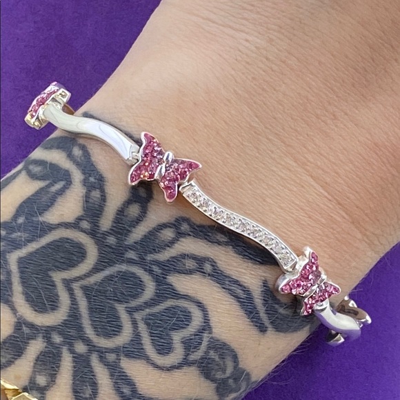 💛 Classic Sterling Silver White & Pink Crystal Butterfly Bracelet - Picture 6 of 11